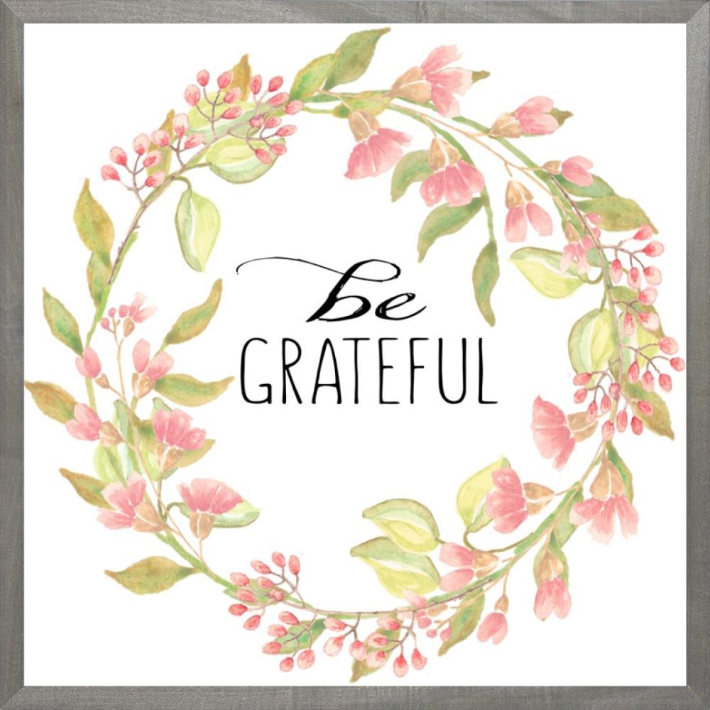 Be Grateful Floral Wreath Wall Art