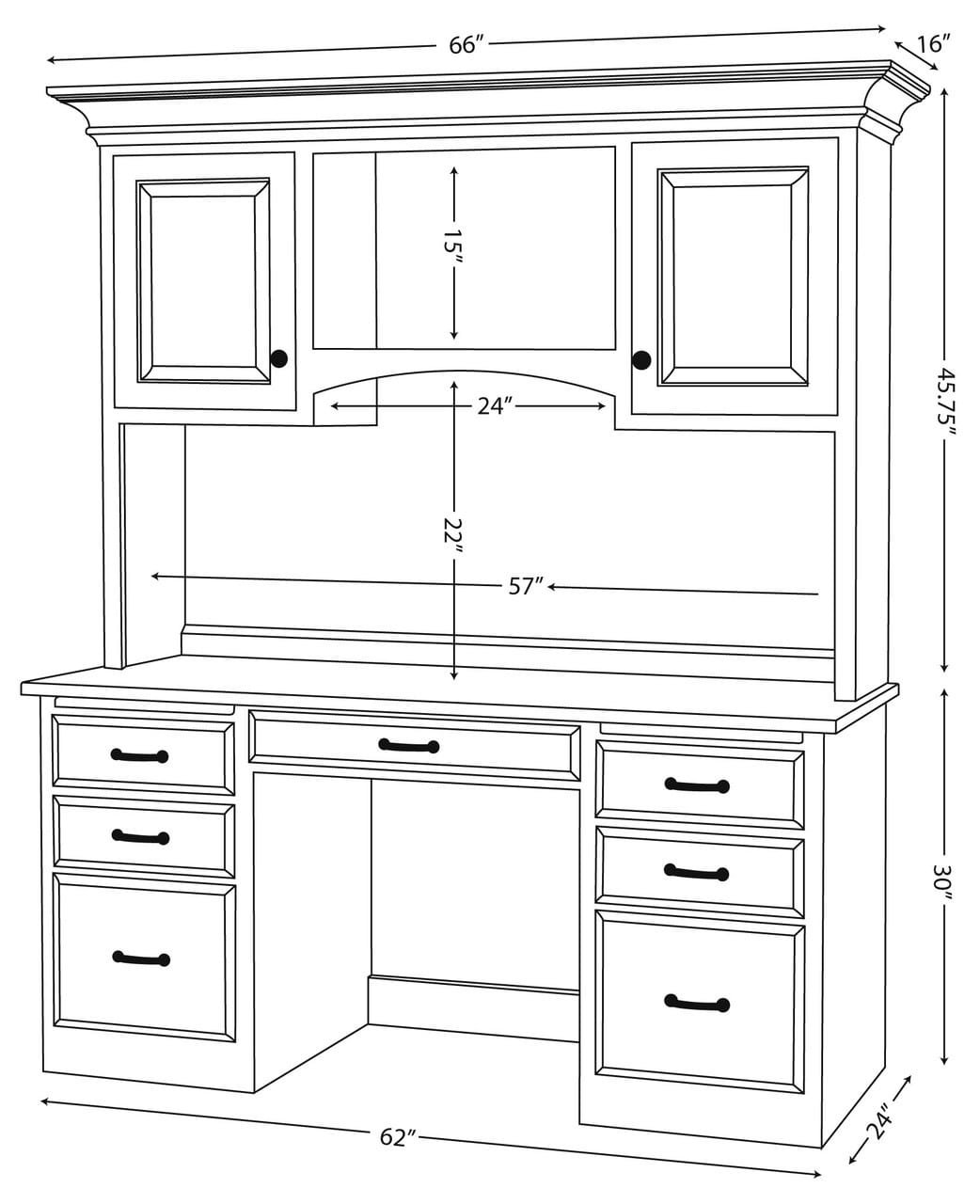 Hampton Double Pedestal Hutch Top Desk