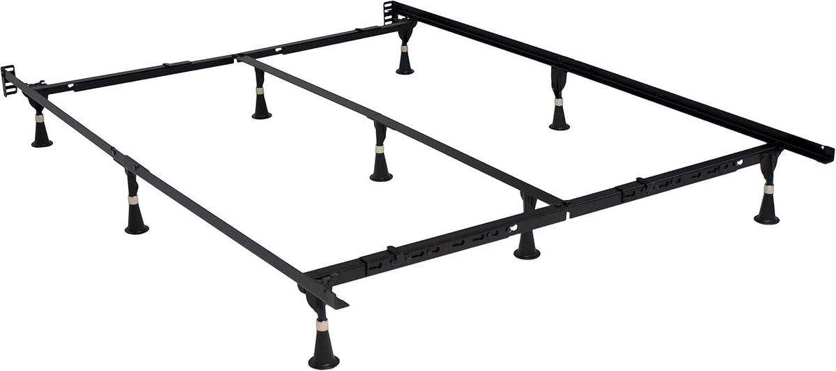 Heavy-Duty Adjustable Steel Bed Frame – 9-Leg Support, Center Rail, Tool-Free Assembly, Fits All Sizes