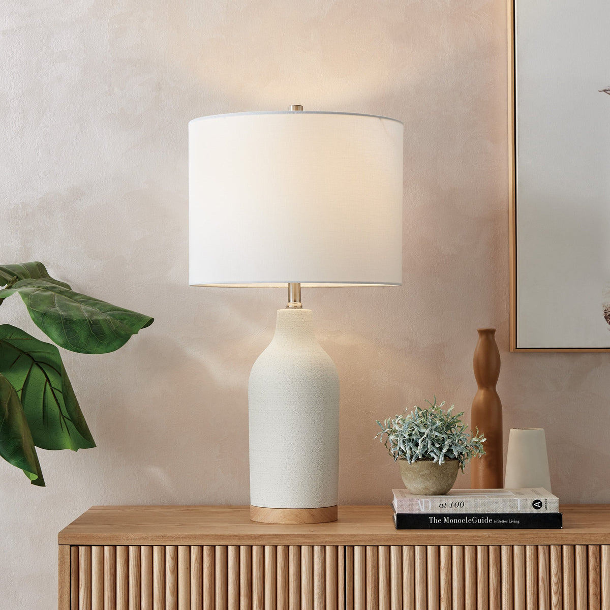 Myrna Two-Tone Ceramic Table Lamp with White Linen Shade