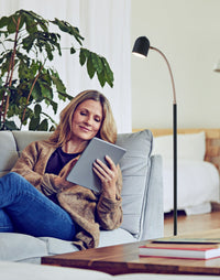 Tiara LED Adjustable Gooseneck Floor Reading Lamp – Black & Antique Brass