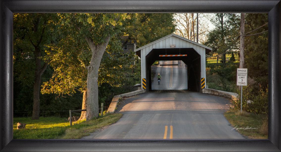 Thru The Covered Bridge - 18x36 - Simple Black Frame