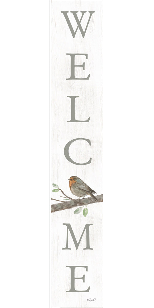 Welcome Sign with Bird Porch Sitter - 8" x 43"