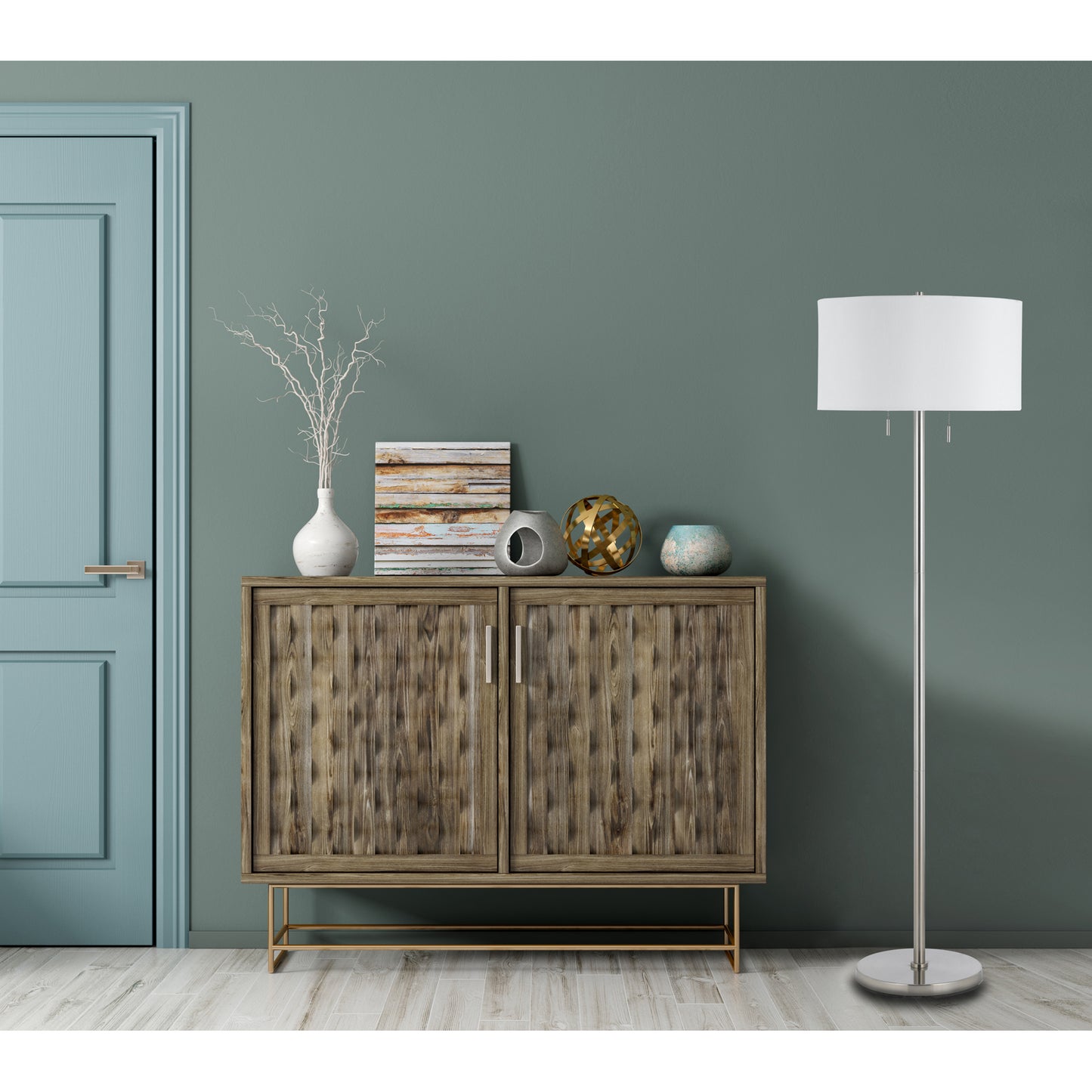 Calais Brushed Steel Modern Floor Lamp