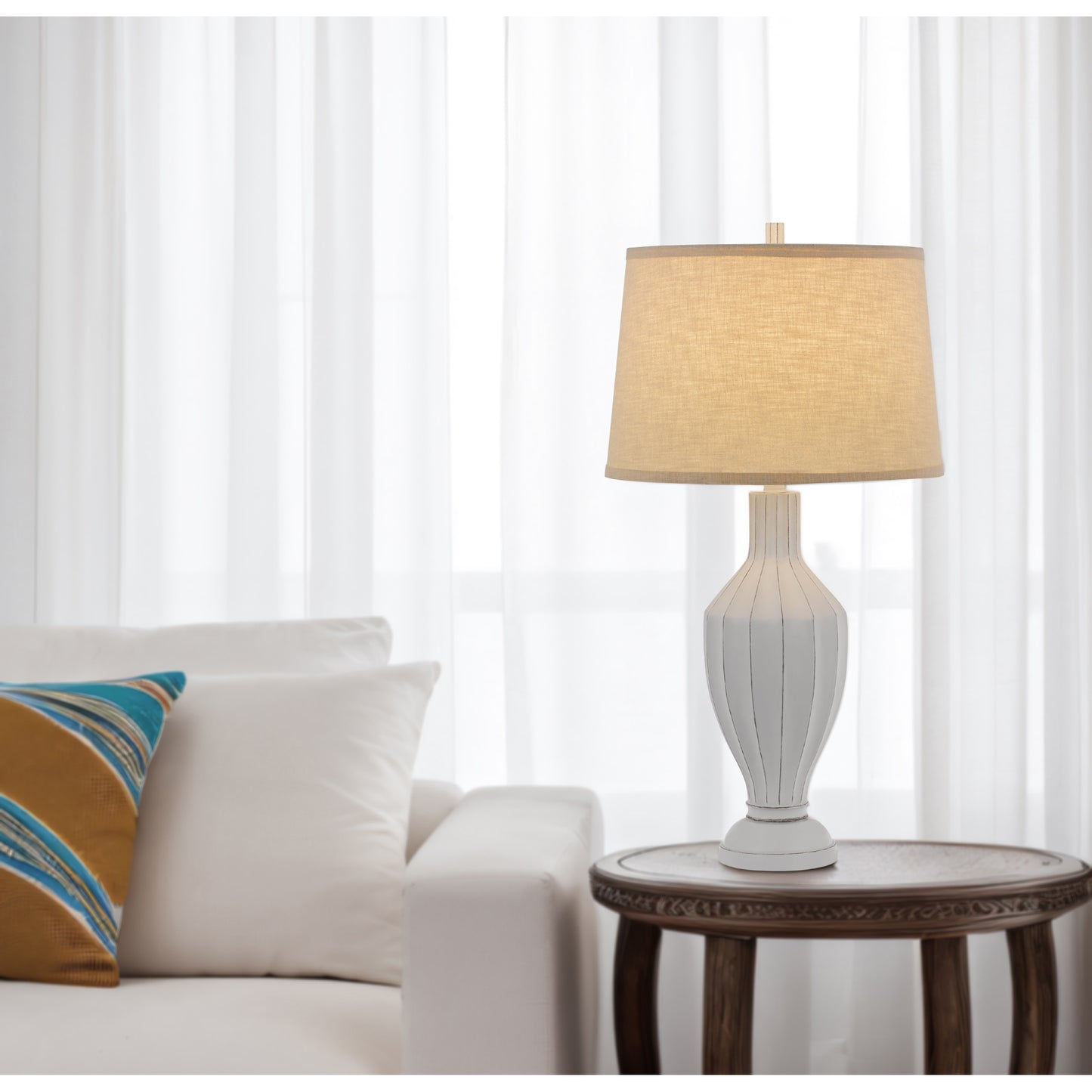 Hoover White Washed Vase Table Lamp