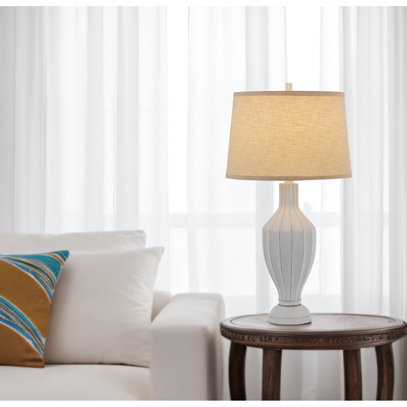 Hoover White Washed Vase Table Lamp