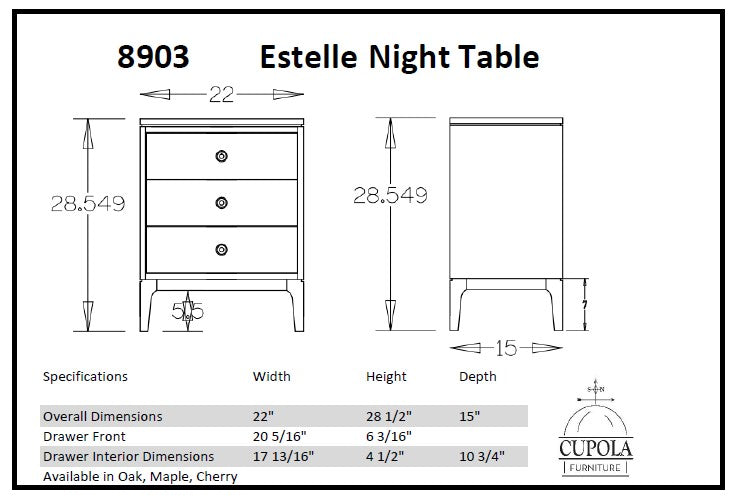 Estelle Three Drawer Night Table