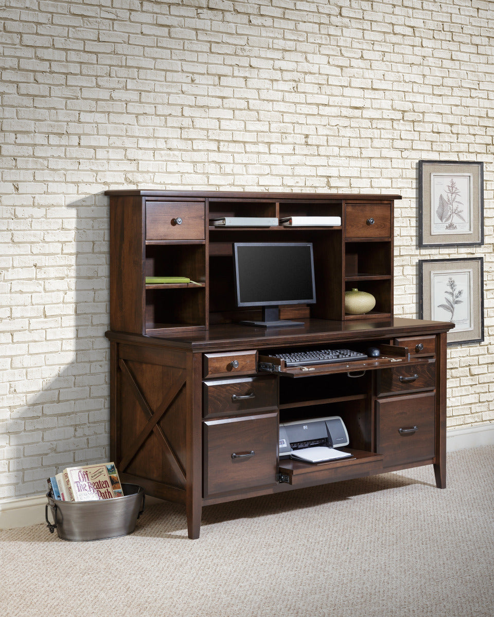 Newport Large Computer Credenza with Hutch