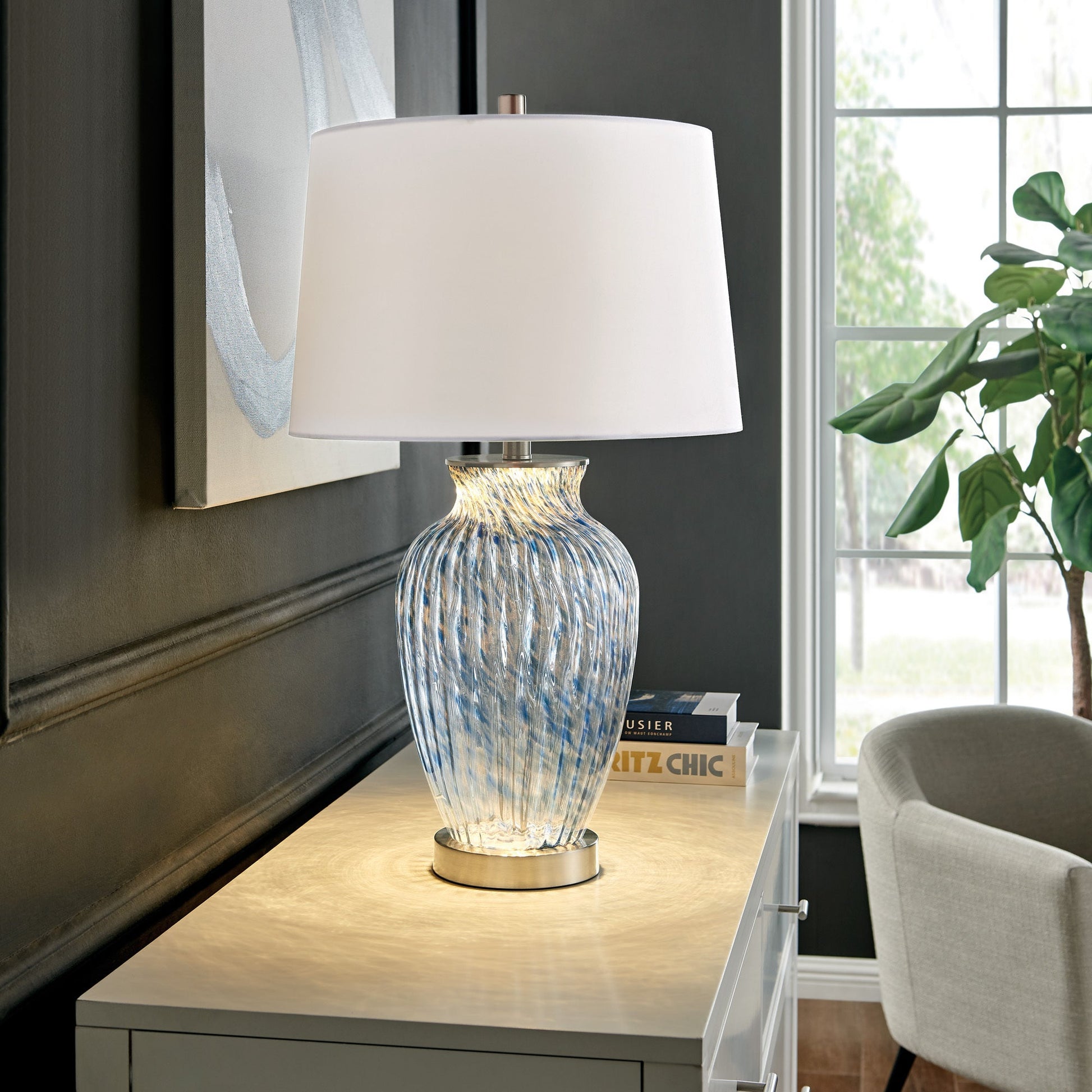 Wyatt Art Glass Table Lamp with Night Light