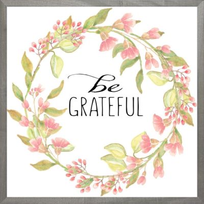 Be Grateful Floral Wreath Wall Art