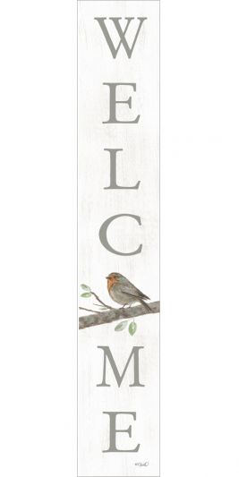 Welcome Sign with Bird Porch Sitter - 8" x 43"
