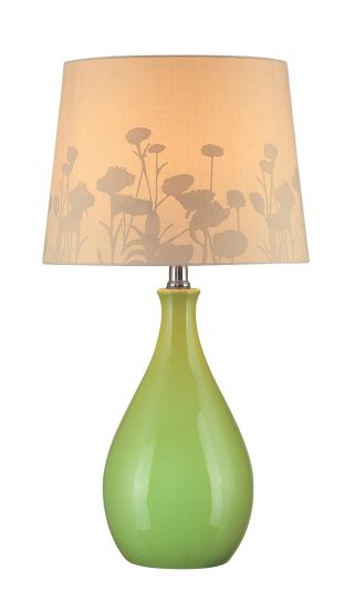 Edaline Green Table Lamp with Floral Silhouette Shade